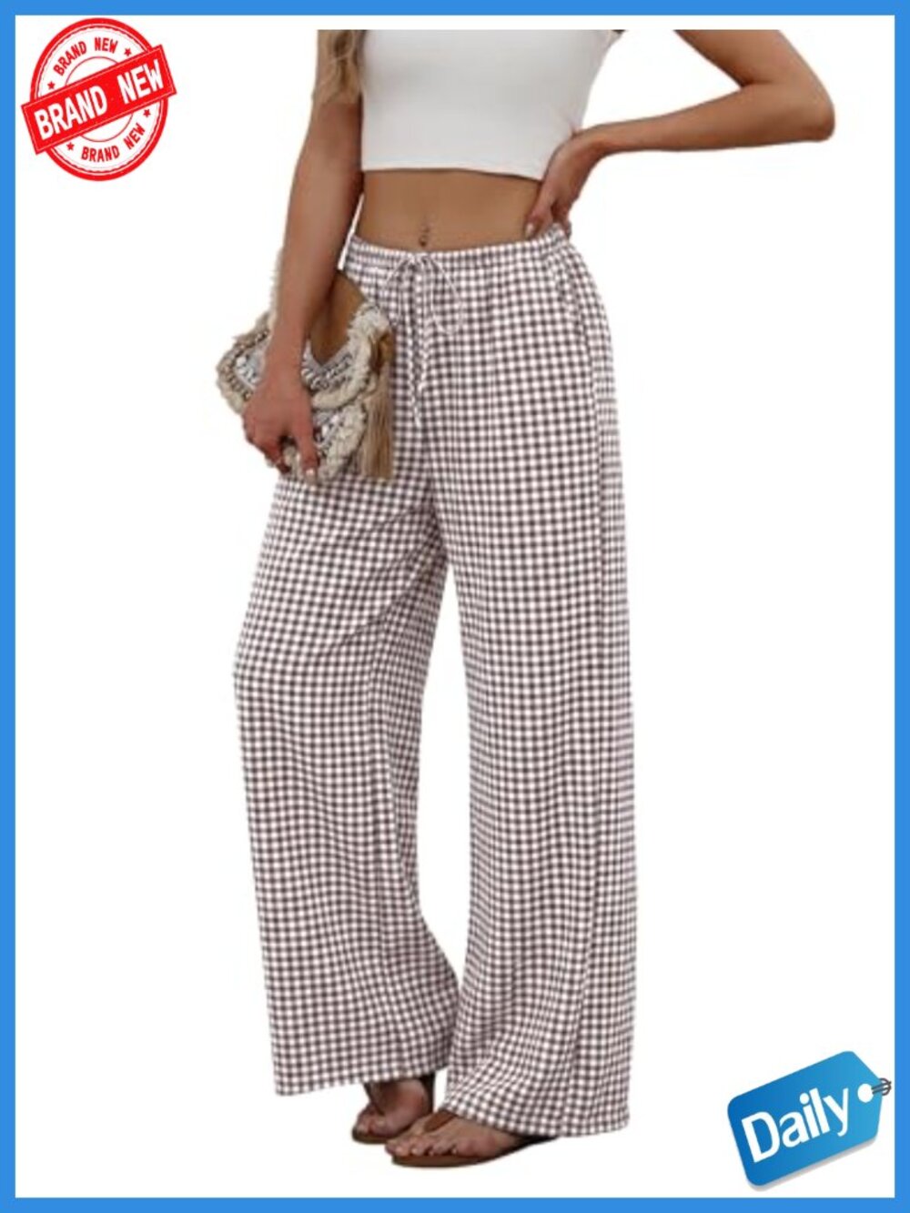 Wide Leg Pants for Women Flowy Palazzo Drawstring Elastic Waist Trousers with - Picture 3 of 4